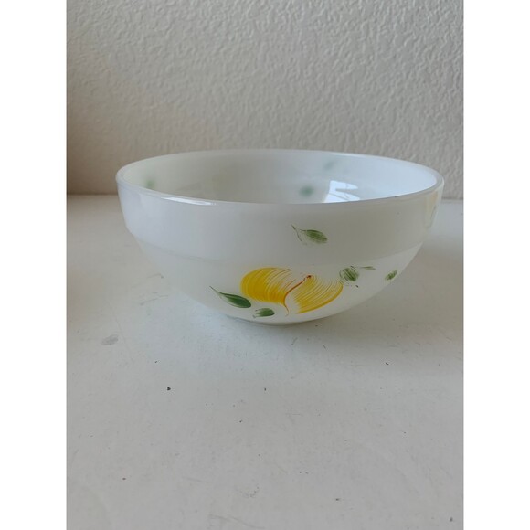 Fire King Milk Glass Mixing/Nesting Bowls Wide Rim Painted Fruit Gay Fad Studios - Picture 6 of 8